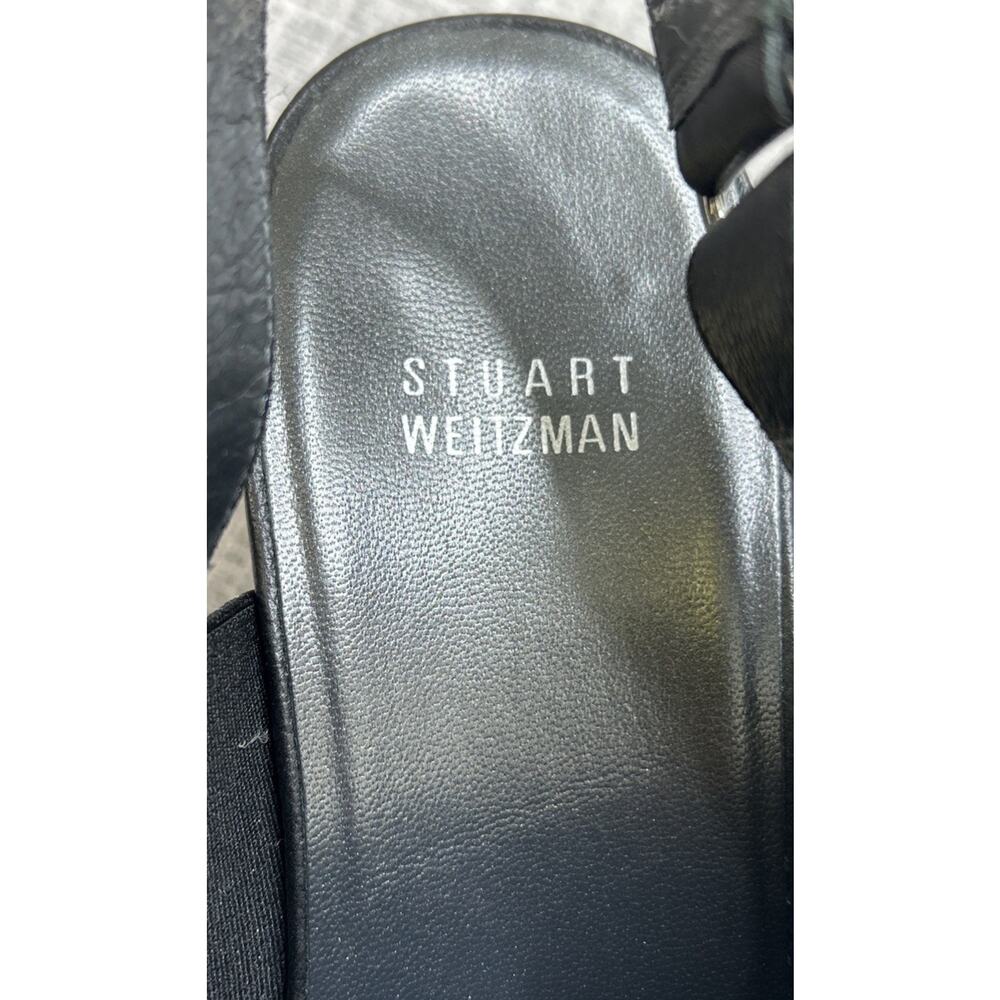 Stuart Weitzman Offset Sandal Shoe Womens Size 8 M Black Leather Slingback Wedge - Picture 8 of 14
